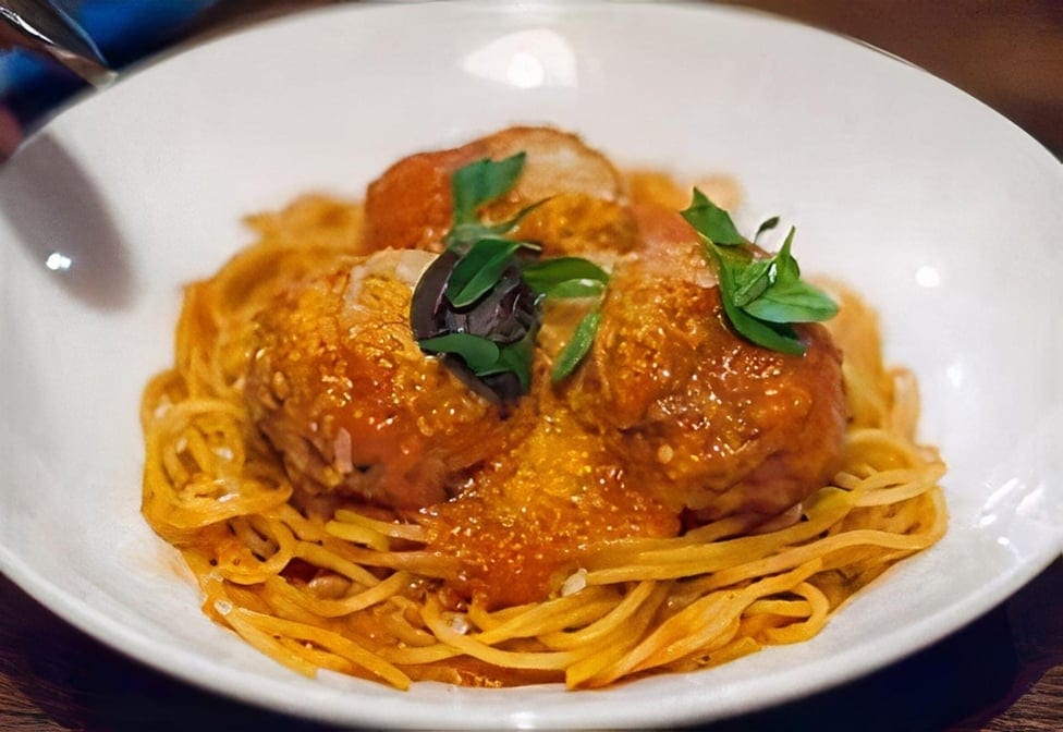 Capellini with Meatballs.