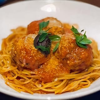 Capellini with Meatballs