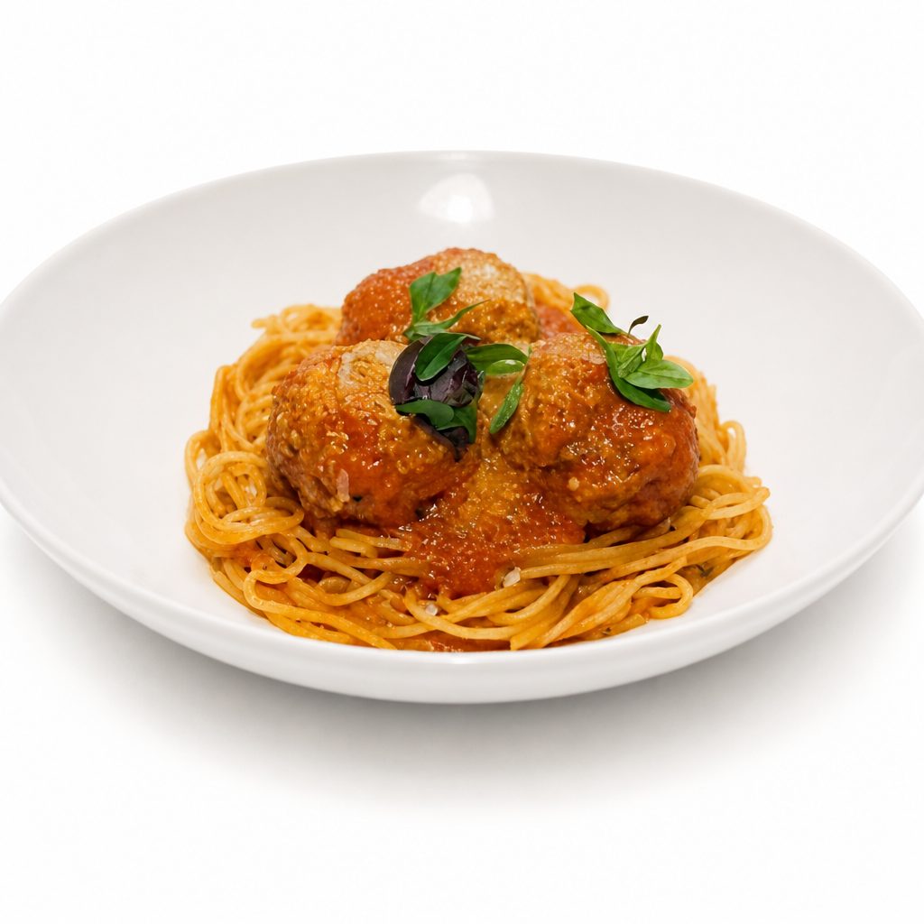 Capellini with Meatballs.